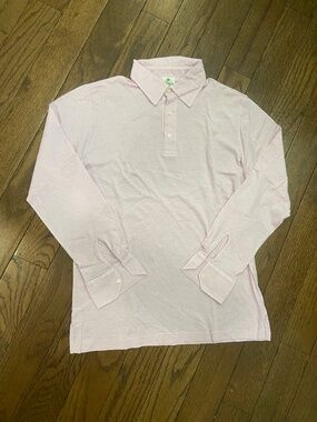 Borrelli Long Sleeve Polo pink and white pinstripe